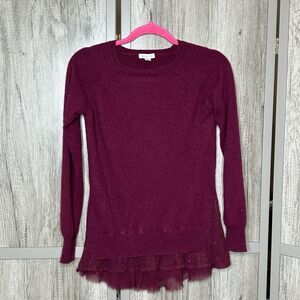 Garnet Hill Cashmere Sweater Pullover Lace Hem Size XS